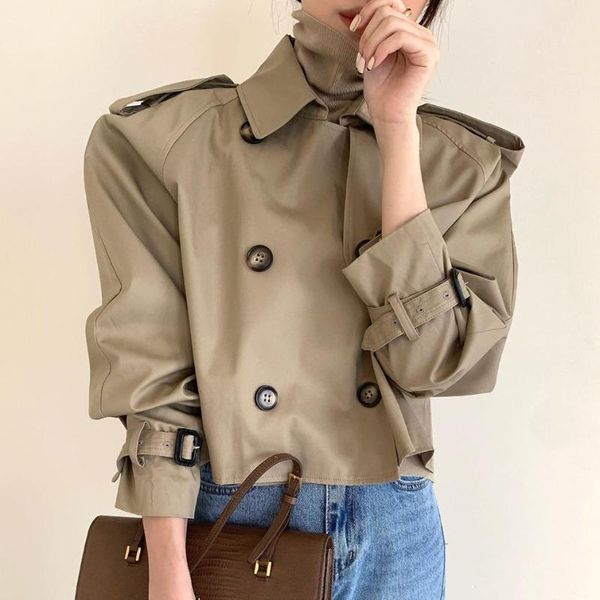 

korean style fashion overcoat women harajuku casual long sleeve safari style jacket female khaki green outwear, Tan;black