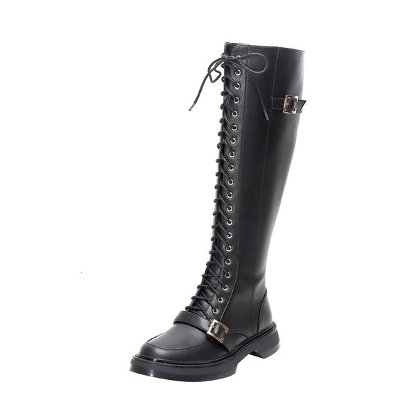 

new big 2021 34-43 women's fashions genuine heels toe loop to knee high boots ladies shoes m8qt, Black