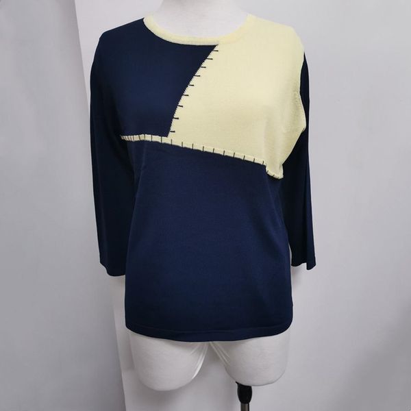 

new style loose retro pullover sweater for spring and summer womens color matching t-shirt o neck long sleeves bottoming, White;black