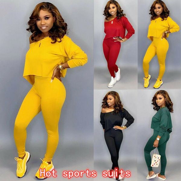 

2021 womens 2pcs tracksuits sets ladies solid active sports loungewear long sleeve pullover loose crop + long pants, Gray