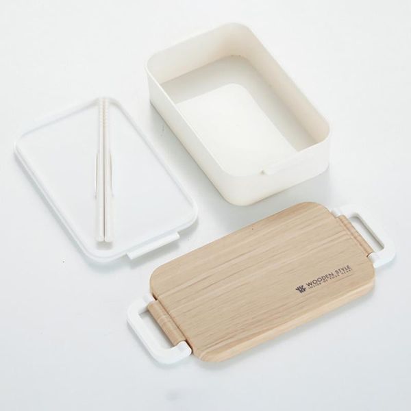 

baispo 2 цвета пищевая комната pp материал портативный обед с деревянной крышкой фруктовый обед контейнер для хранения еды открытый кемпинг