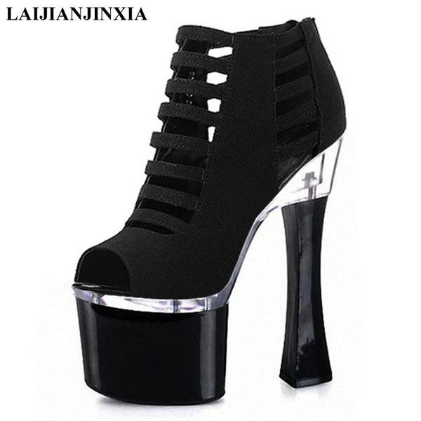 

boots laijianjinxia cool 18cm ultra high heels women ,fashion pu leather peep toe pumps shoes women's ankle, Black
