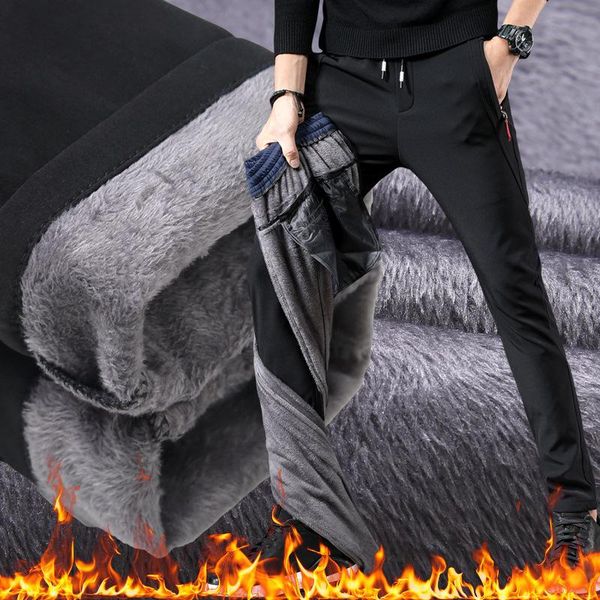 

undefined men's winter pants men loose stretch sweatpants thicker joggers male trousers plus size fleece lining pants men's sets, Black
