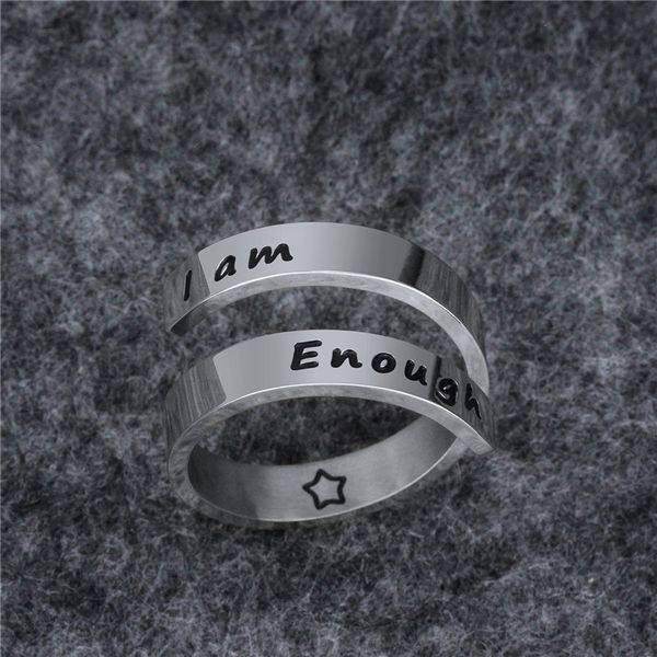 

fashion e-commerce selling product ring accessories engraved iamenough dual layer open-end titanium steel ring customizable fas, Silver