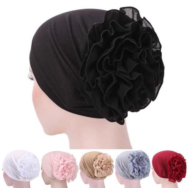 

1pc women flower stretchy turban head wrap band chemo bandana pleated, Blue;gray