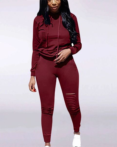 

solid hooded cut out detail & pants set, White