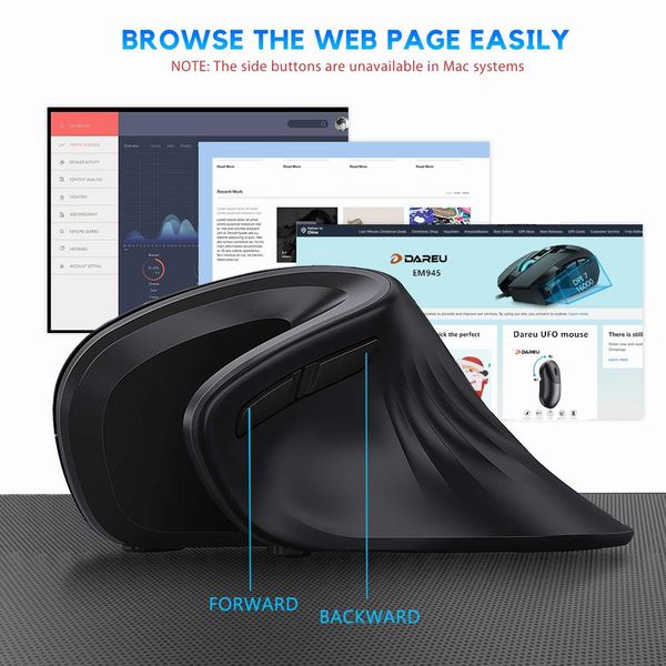 

dareu ergonomic вертикальная беспроводная мышь 2.4 ггц оптическая кожа 6 кнопок удобные игровые мыши с регулируемыми dpi для компьютера h bb