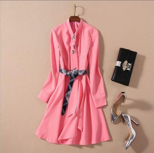 

1013 xl 2020 autumn a line long sleeve crew neck pink brand same style dress womens clothes yy, Black
