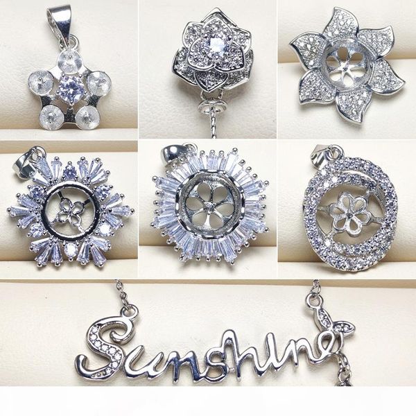 

diy pearl pendant settings 925 sliver necklace settings 10 styles diy pearl necklace women fashion jewelry with chain wedding gift, Slivery;crystal