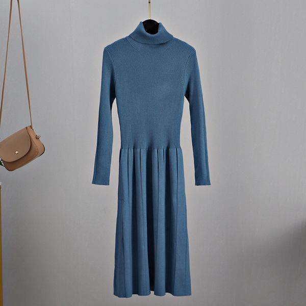 

2021 new thick long knit a line pleated elegant turtleneck women pullover sweater christmas holiday party dress 3p9o, Black;gray