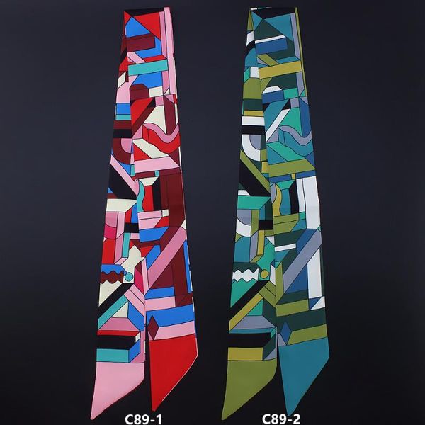 

luxury colorful twill small silk scarf for women bag neck head scarf ribbon for bag hat girl headband hairband hairwear 100*5cm, Blue;gray