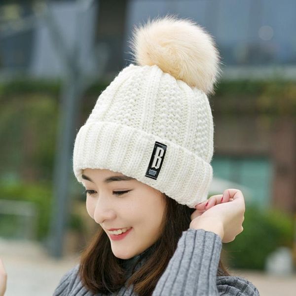 

2020 new fashion knitted hat women winter women ball pompoms hats, Blue;gray
