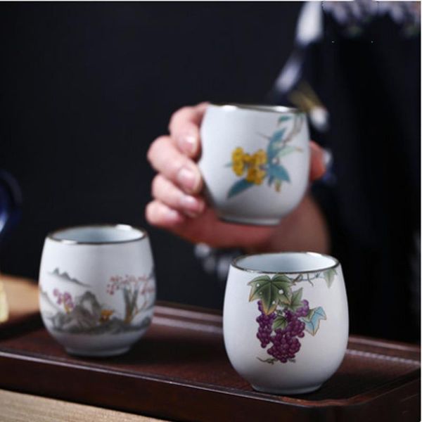 

chinese ru kiln cracked tea cups handpainted ceramic teacup china porcelain cute cup 100ml drinking beer coffee wine whisky mug wmtlhg