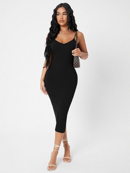 

sxy solid form fitted dress 88gg#, Black;gray