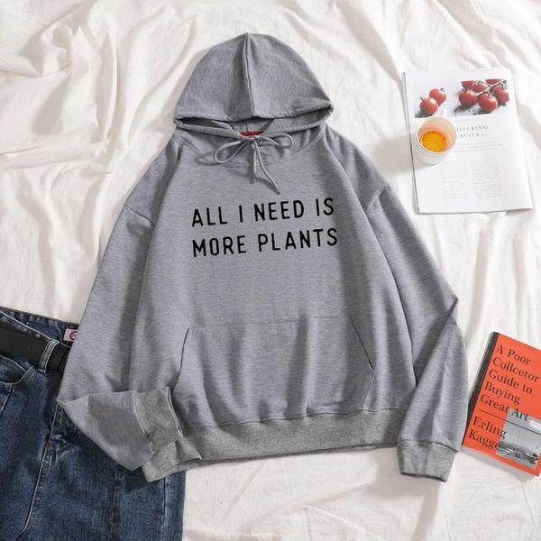 

women's hoodies & sweatshirts all i need is more plants women sweatshirt plus size long sleeve cotton casual funny for lady yong girl, Black