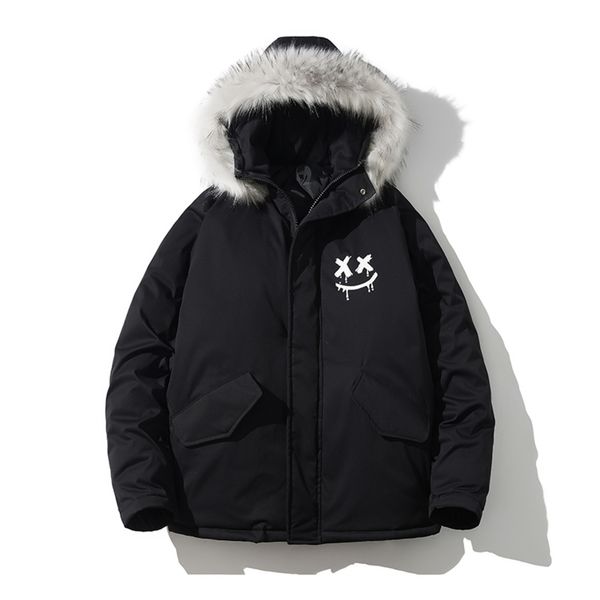 

jacket coats windproof fashion fur hooded parka men warm winter cotton padded coat thicken outwear, Black