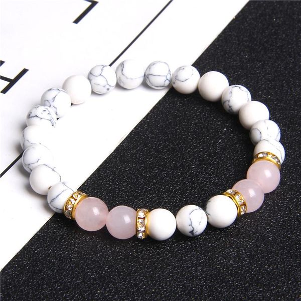 

women fashion natural white howlite turquoises stone beads bracelet pink beaded elastic rope charm bracelet for girls gifts, Black