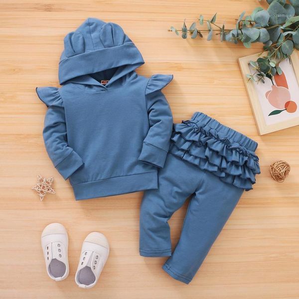 

infant baby girls long sleeve bear ear hoodie +ruffles pants outfits sets clothes among kids girsl boys birthday gift1, White