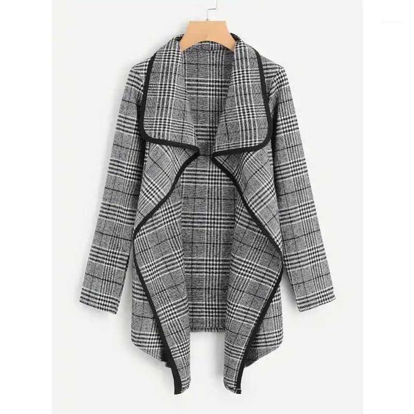 

fashion women outwear coat long sleeves autumn winter plaid lapel irregular cardigan woolen short coat women's jacket1, Black