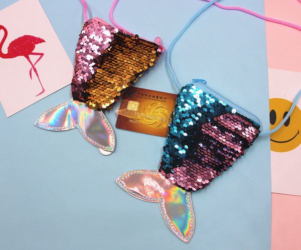 

tow-tone sequin mermaid for kids gift coin single-shoulder change purse cute fish tail shaped messenger bag