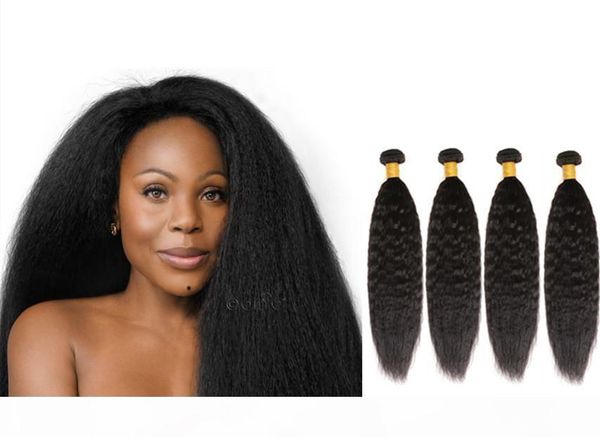 

viya mongolian kinky straight yaki human hair bundles 4 pieces real human hair extensions soft and smooth, Black