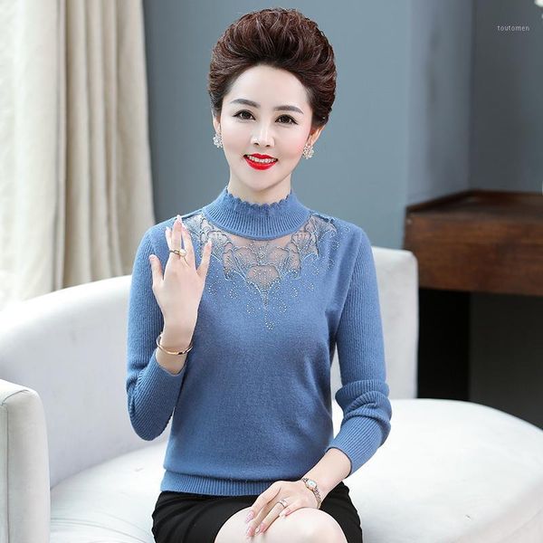 

elegant women's autumn & spring blouse sweater middle-aged mother lace floral knitted blouse 1, White;black