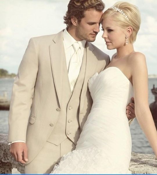 

new arrival mens suits groomsmen notch lapel groom tuxedos beige wedding man suit (jacket+pants+tie+vest) b6731, White;black