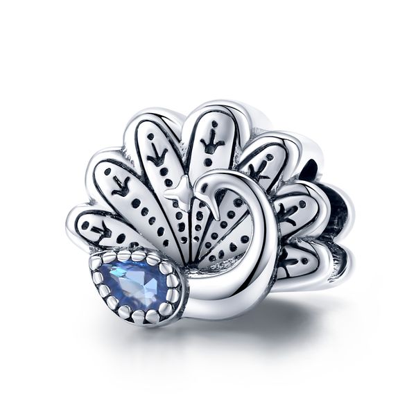 

solid s925 sterling silver charms beads for jewelry making retro trend diy beaded bracelet accessories peacocks loose bead factory direct, Black