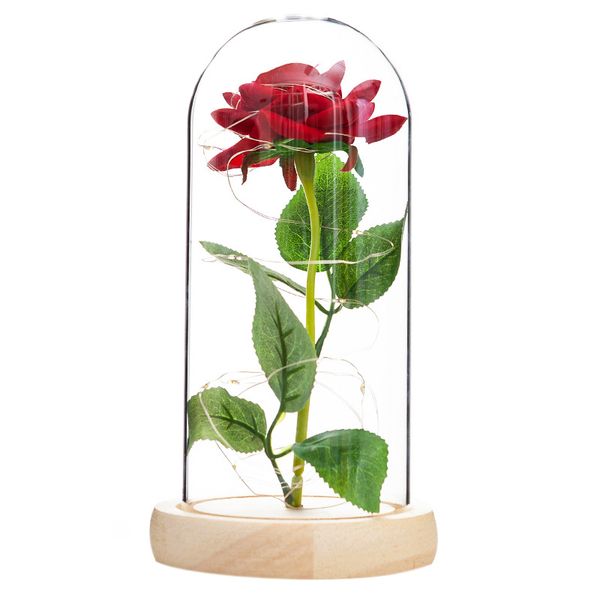 

romance eternal life flower glass cover beauty and beast rose led battery lamp birthday valentine's day present mother gifts bwe2956