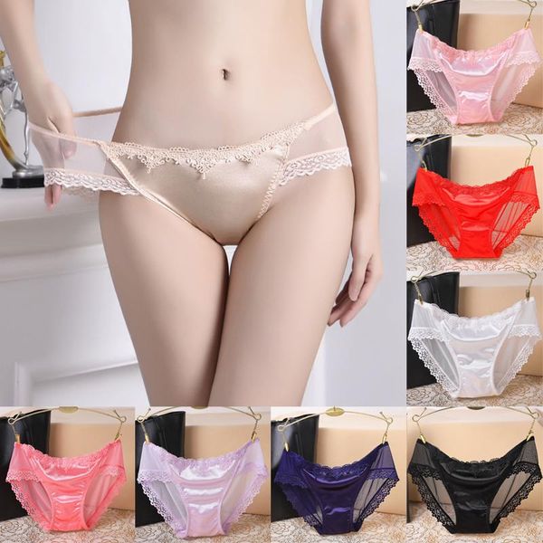 

women's panties lace transparent for women seamless mid-rise briefs lingerie breathable underwear solid underpants, Black;pink