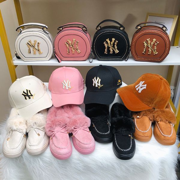 

new arrival crossbody bags women handbags purses 3 piece snow boots women purses set and hat handbags for women ladies, Black