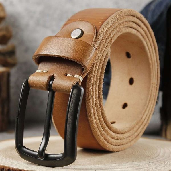 

head leather belt men's pin buckle casual soft lengthened versatile denim, Black;brown