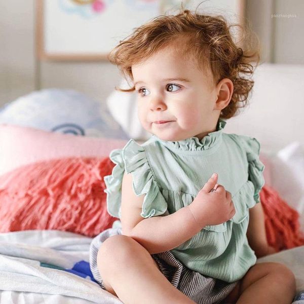 

jumpsuits born baby girl romper 0-24m infant sleeveless jumpsuit outfit summer brown/green/pink for girls clothing1, Blue