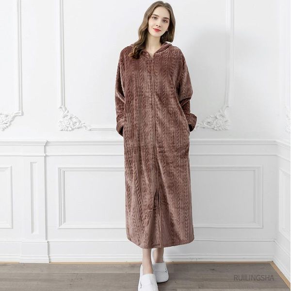 

hooded thicken flannel kimono bathrobe gown women nightgown casual couples sleepwear nightwear autumn winter warm home clothes, Black;red