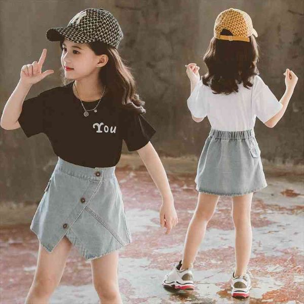 

fashion 2pcs girls clothes sets for girls summer kids casual clothes 8 10 12 13 years teens solid t shirt, White