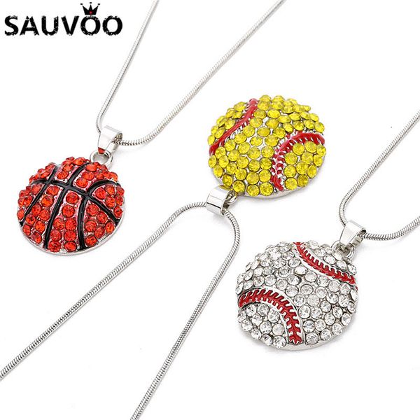 

sauvoo crystal ball softball baseball basketball pendant for men long sport chain statement necklace collier femme