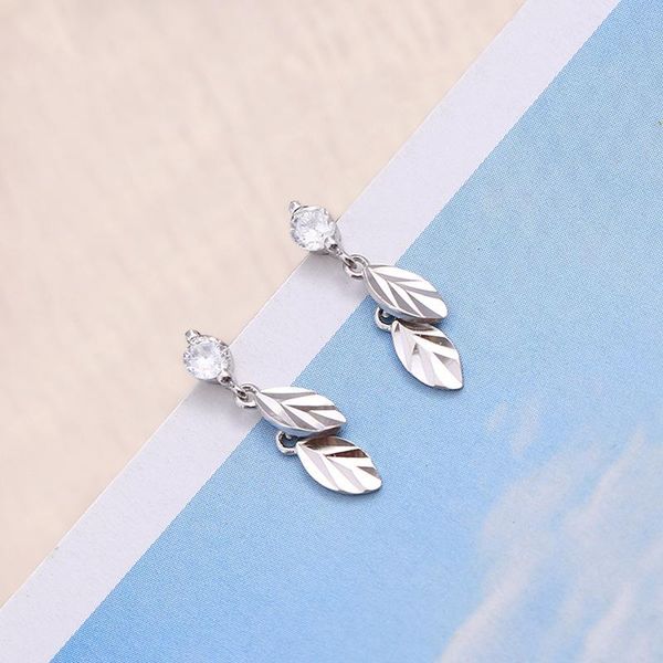 

obear fashion leaves silver plated zircon stud earrings wholesale luxury jewelry female for women girls