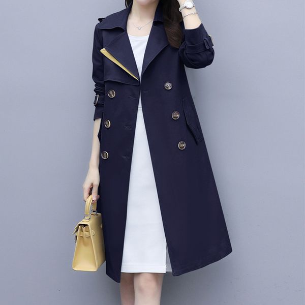 

autumn lean 2021 female new arrival double breasted trench coat solid office 8uoz, Tan;black