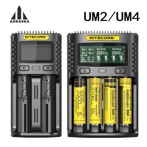 

nitecore um4 um2 c4 vc4 lcd smart battery charger for li-ion/imr/inr/icr/lifepo4 18650 14500 26650 aa 3.7 1.2v 1.5v batteries d4