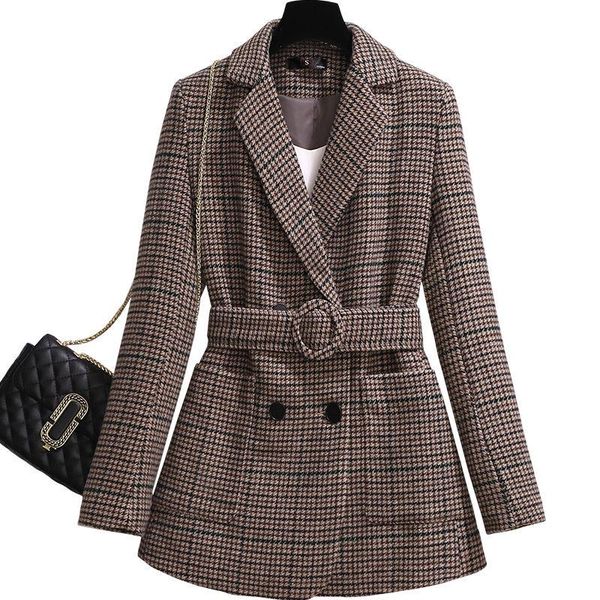 

2021 women thick plaid wool suit autumn and winter elegant woolen coat, White;black