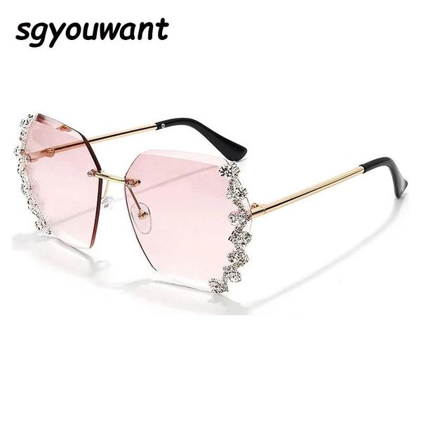 

sunglasses sgyouwant luxury women rhinestone shades rimless sun glasses female designer diamond gradual trend eyewear, White;black