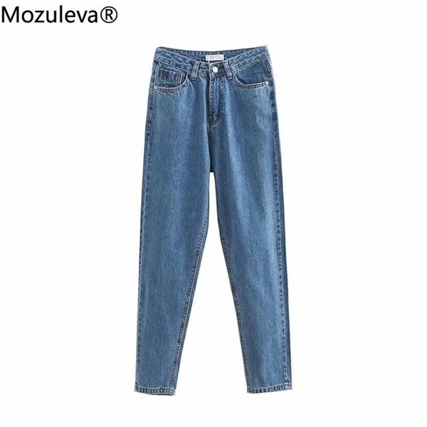Mozuleva Autunno Inverno Cotone Tasche a figura intera Jeans a vita alta Jeans donna denim normali Donna 201223