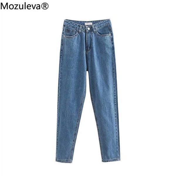 

mozuleva autumn winter cotton full length pockets high waisted jeans regular woman denim jeans female 201223, Blue