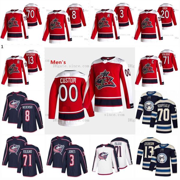 

womens cam atkinson 2021 reverse retro jersey columbus blue jackets nick foligno seth jones domi dubois zach werenski korpisalo mikko koivu, Black;red