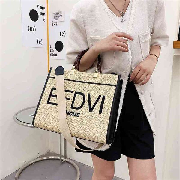 

summer portable straw woven bag new one shoulder beach simple embroidered messenger