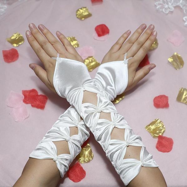 

green elegant long elastic satin pleated bowknot wedding bridal gloves elbow teal fingerless evening party prom blue girl gloves h sqcsst, White