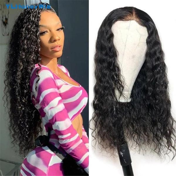 

lace wigs 28 30inch brazilian water wave wig with baby hair human front for women remy 4x4 closure, Black;brown