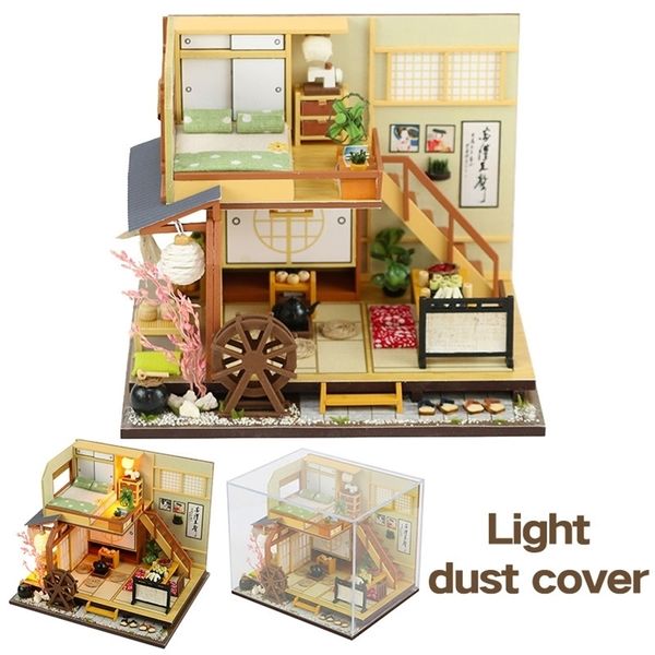 

diy wooden doll houses miniature dollhouse japanese style double layer loft doll house furniture kit toy for kids birthday gift y200704