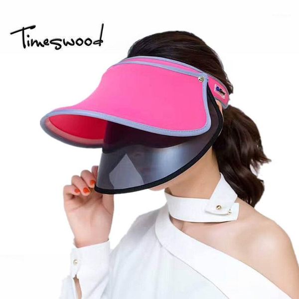 

wide brim hats [timeswood] women's travel sun summer visor caps wild pink red blue color beach sunscreen uv sunhat 2021 woman fashion1, Blue;gray