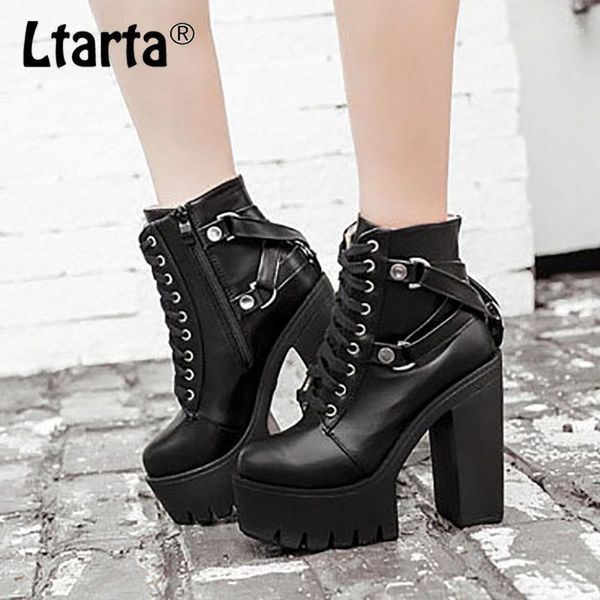 

boots ltarta 2021 autumn and winter platform thick heel cross back ankle lace up for ladies fashion black -57221